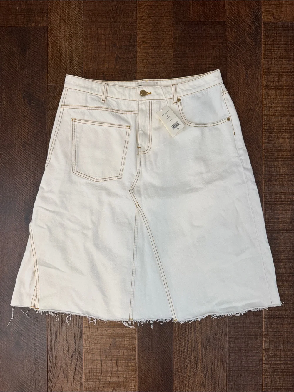 Tory Burch Denim Deconstructed Skirt Chalk